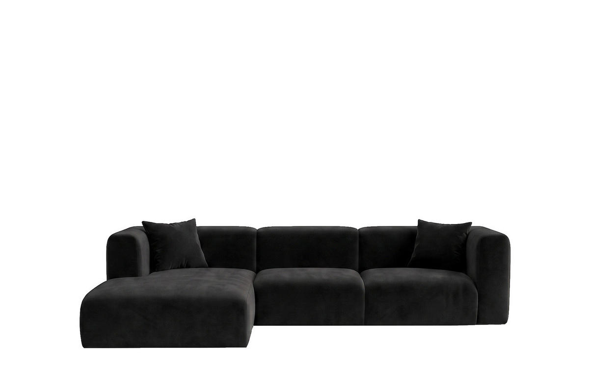 ECKSOFA L-Form, Velvet-Stoff Bluvel, Schwarz, Links, GRETA - Schwarz, Holz (318/179cm) - Kaiser Möbel