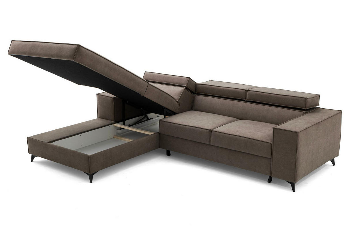 ECKSOFA PURE S Links mit Schlaffunktion 127x215 Velours Beige - Beige/Schwarz, Holz/Textil (281/204cm) - Muffo