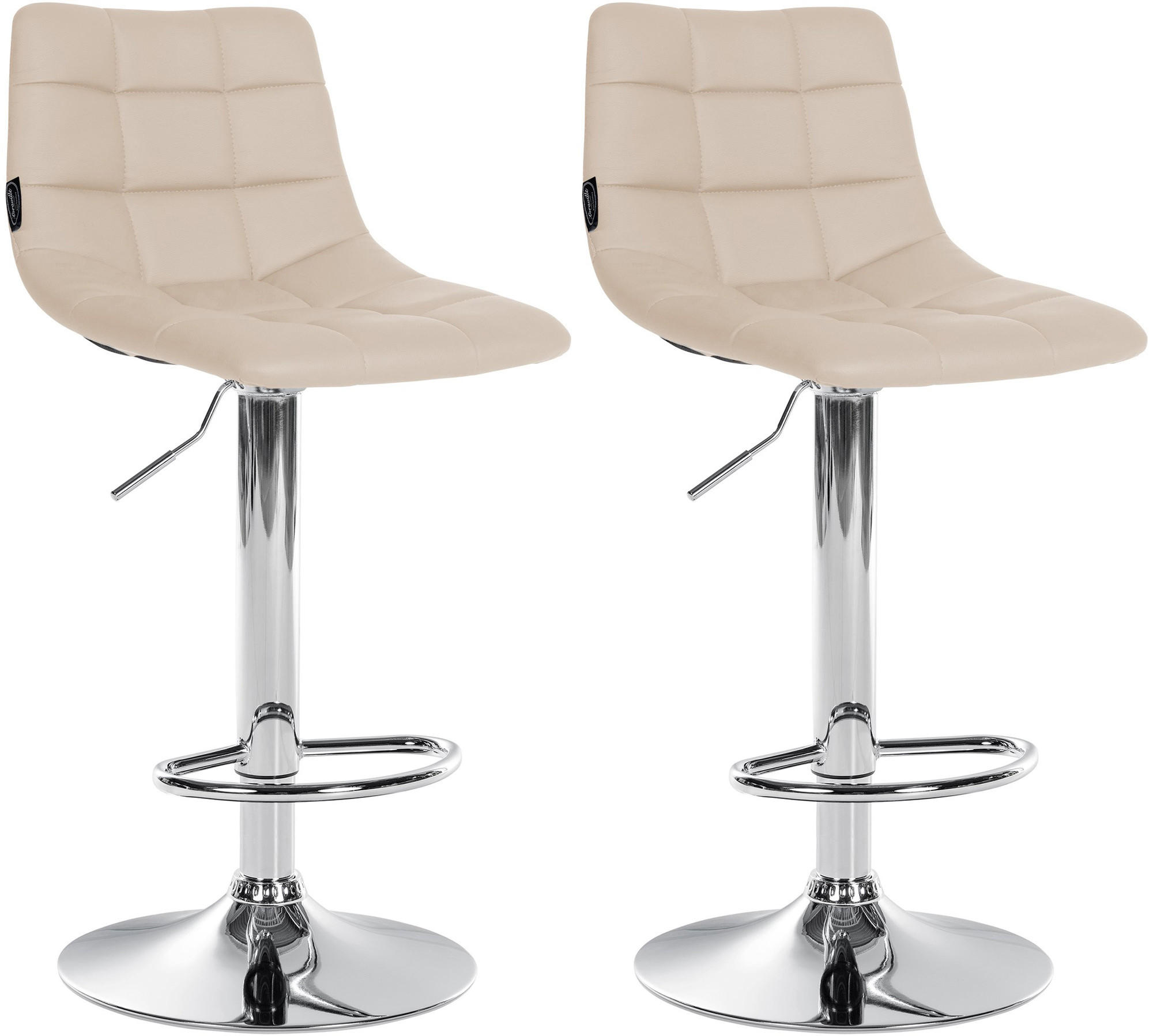 BARHOCKER 2er Set Lederlook creme - Chromfarben/Creme, Textil/Metall (43/87/46.5cm) - CLP
