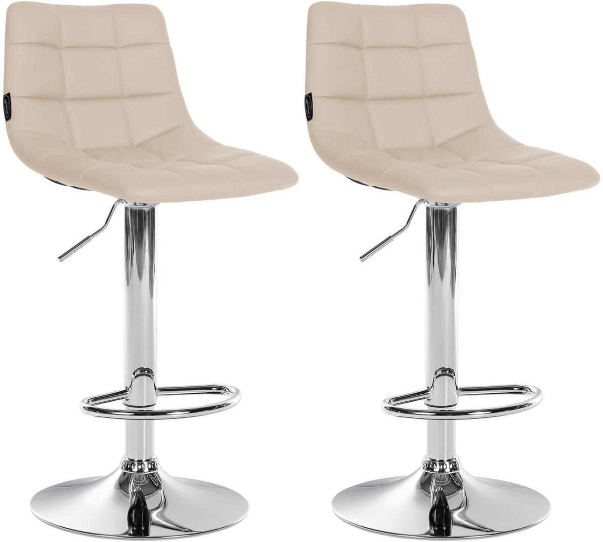BARHOCKER 2er Set Lederlook creme - Chromfarben/Creme, Textil/Metall (43/87/46.5cm) - CLP