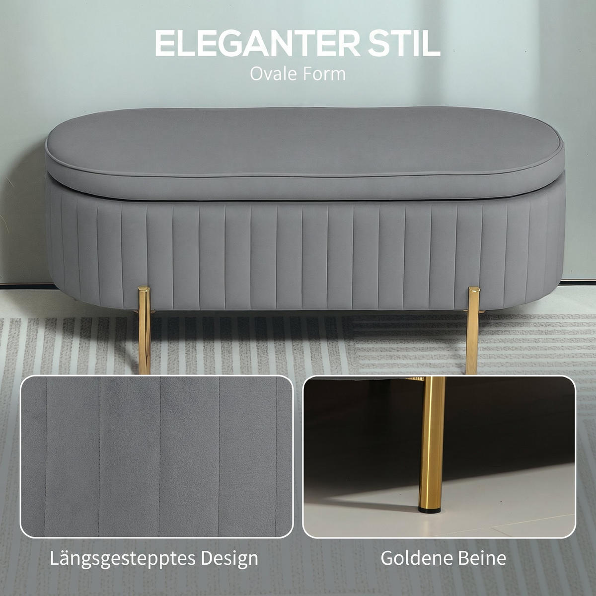 SITZBANK Polyester Metall Grau - Goldfarben/Grau, Textil/Metall (42/45.5/107cm) - HOMCOM