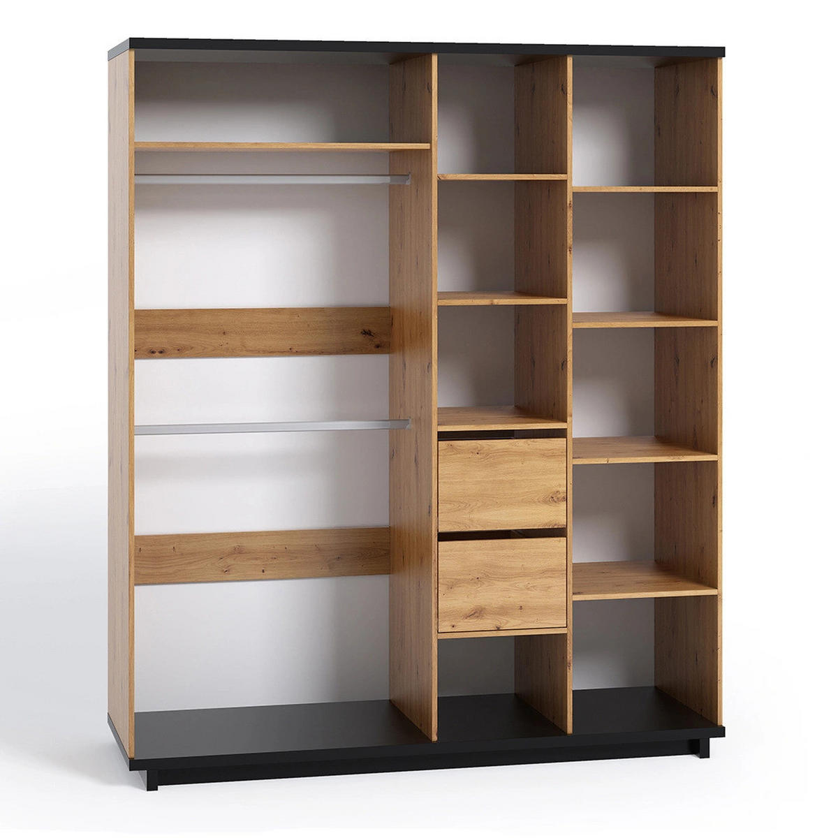 DREHTÜRENSCHRANK Zonda 180/215/60 mit Spiegel 4-türig - Schwarz/Eiche Artisan, Holzwerkstoff/Kunststoff (180/215/60cm) - Ravio