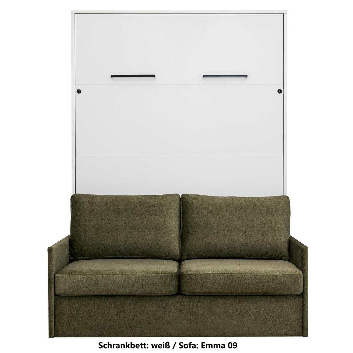SCHRANKBETT Wandbett GN 140x200 weiß mit LED & Sofa - Grün - Dunkelgrün/Schwarz, Holz/Holzwerkstoff (140/200cm) - QMM TraumMöbel