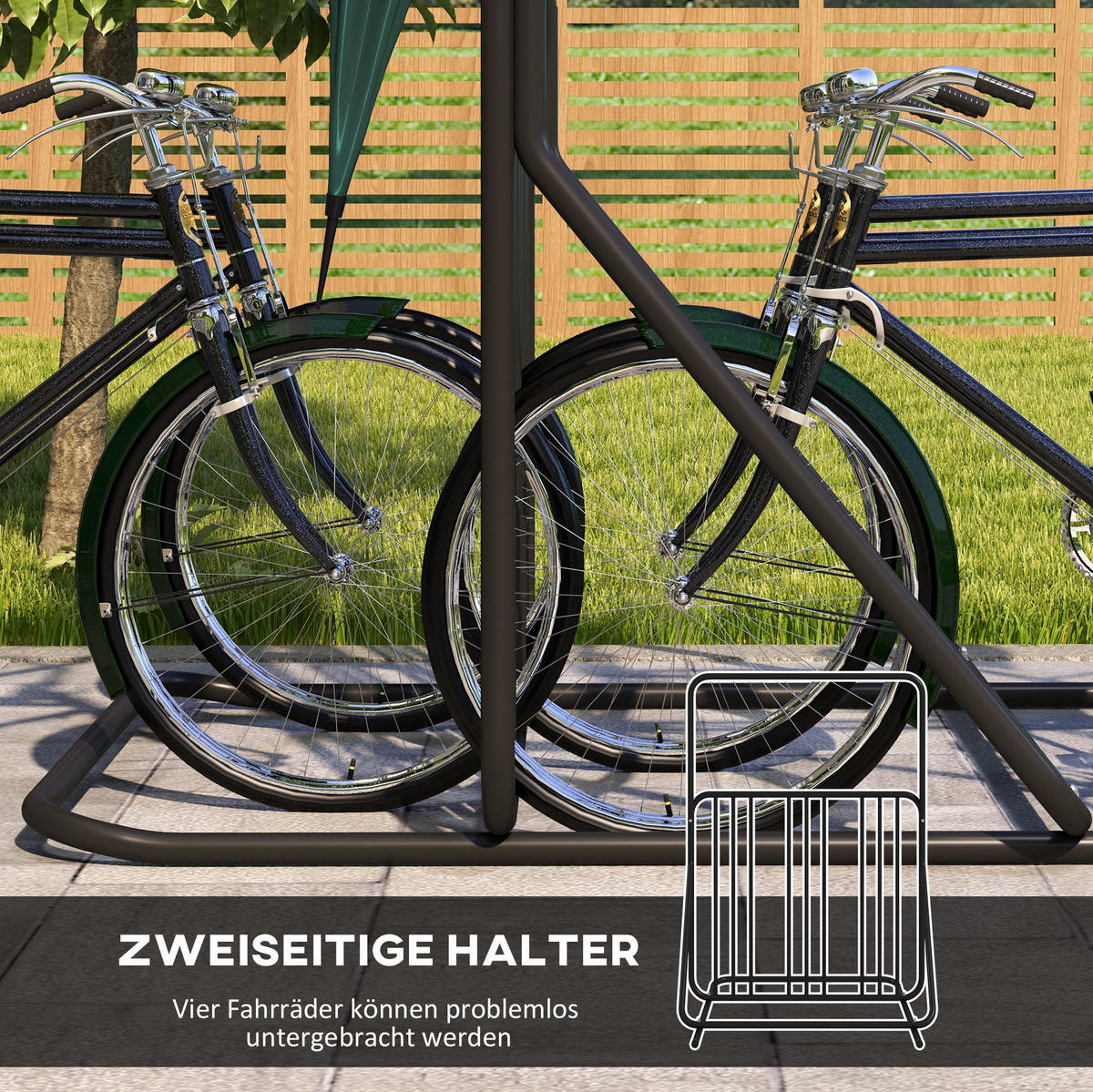 FAHRRADSTÄNDER aus Stahl 102x92x130 cm in Schwarz mit Fahrradhalterung - Schwarz, Metall (92/130/102cm) - Modfu