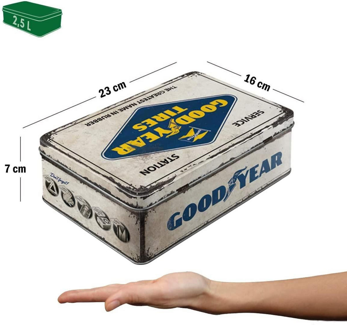 VORRATSDOSE flach Goodyear Logo White - Multicolor, Metall (23/7/16cm) - Nostalgic-Art