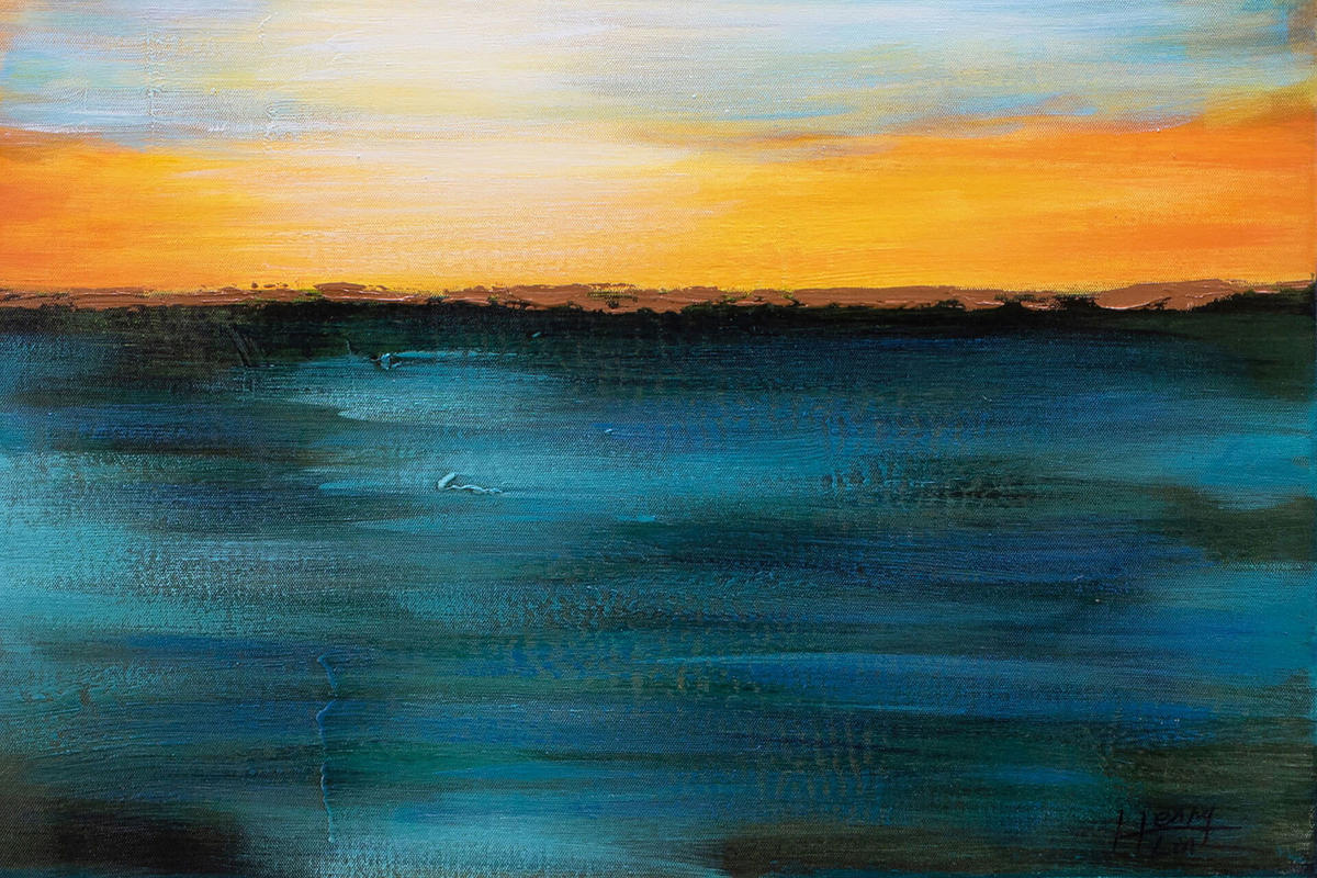 ACRYLBILD HANDGEMALT 60/90 cm - Blau/Gelb, Textil (60/90cm) - KUNSTLOFT