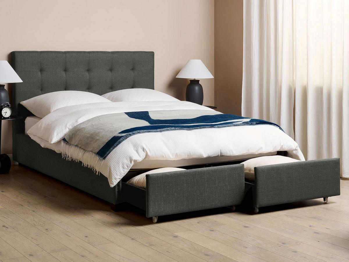 POLSTERBETT 140/200 cm Grau La Rochelle - Dunkelgrau, Textil (140/200cm) - Beliani