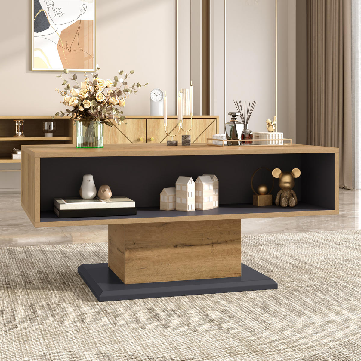 COUCHTISCH Doppelseitig Stauraum Ablagefach Innenfach - Multicolor, Holzwerkstoff (100/50/46.5cm) - FLIEKS