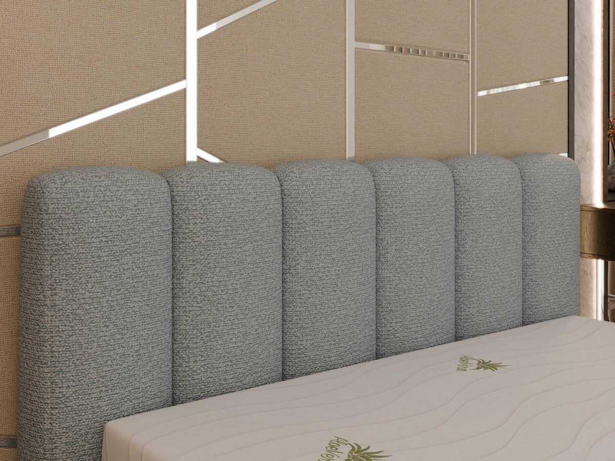 POLSTERBETT ZAIRA 180 x 200 cm mit Bettkasten und Lattenrost, 7-Zonen-Taschenfederkernmatratze CIRA (24 cm) – Taupe - Beige, Holz (160/200cm) - Panda Möbel