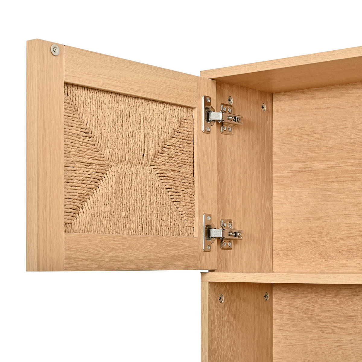 SIDEBOARD Hochschrank Seilgeflecht Türen Stauraum Holzfüße Modern - Naturfarben, Holzwerkstoff (80/180/40cm) - FLIEKS