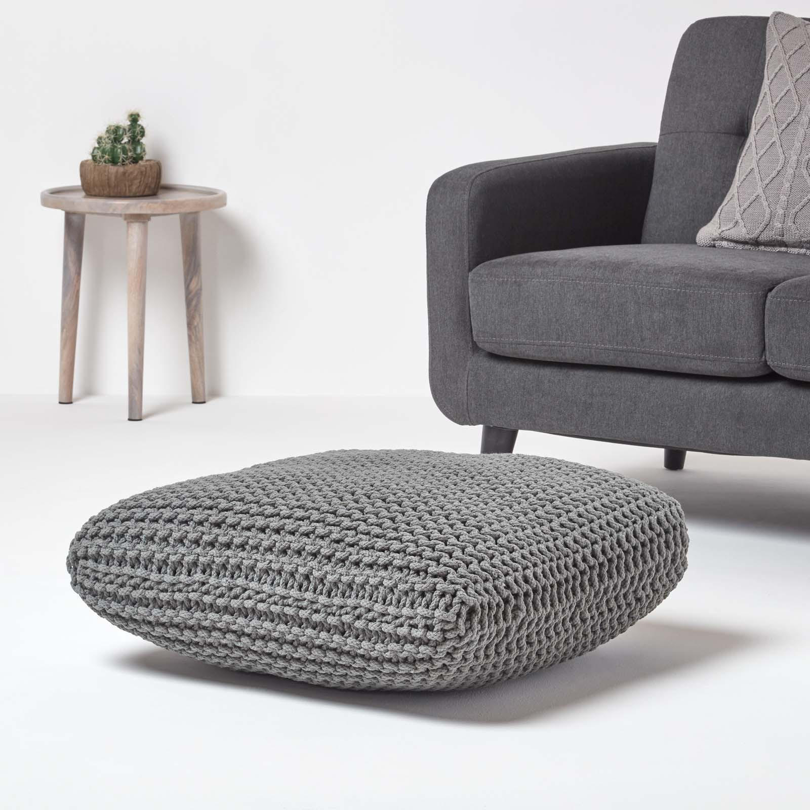 STRICK-POUF grau, Bodenkissen 70/70/20 cm - Grau, Textil (70/20/70cm) - Homescapes