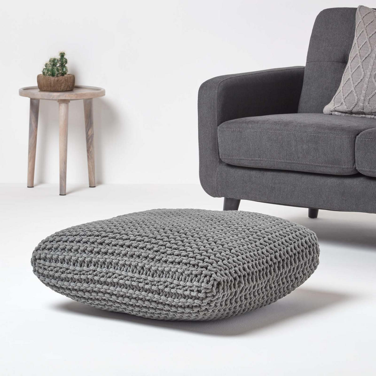 STRICK-POUF grau, Bodenkissen 70/70/20 cm - Grau, Textil (70/20/70cm) - Homescapes