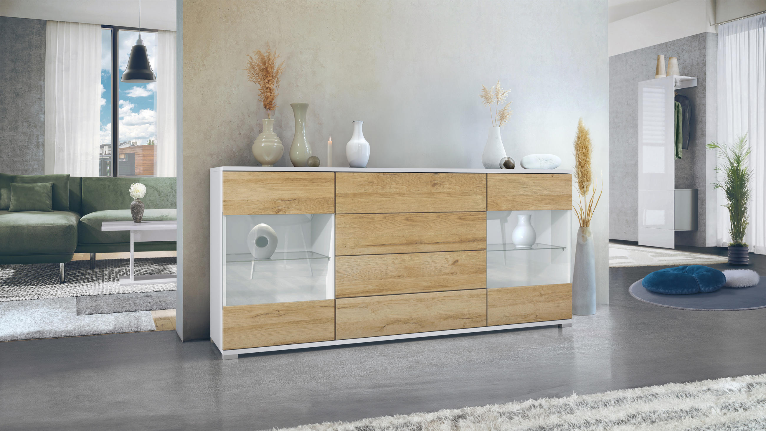 SIDEBOARD Bari Eiche Natur - Eichefarben, Holzwerkstoff (166.5/75.5/35cm) - Vladon