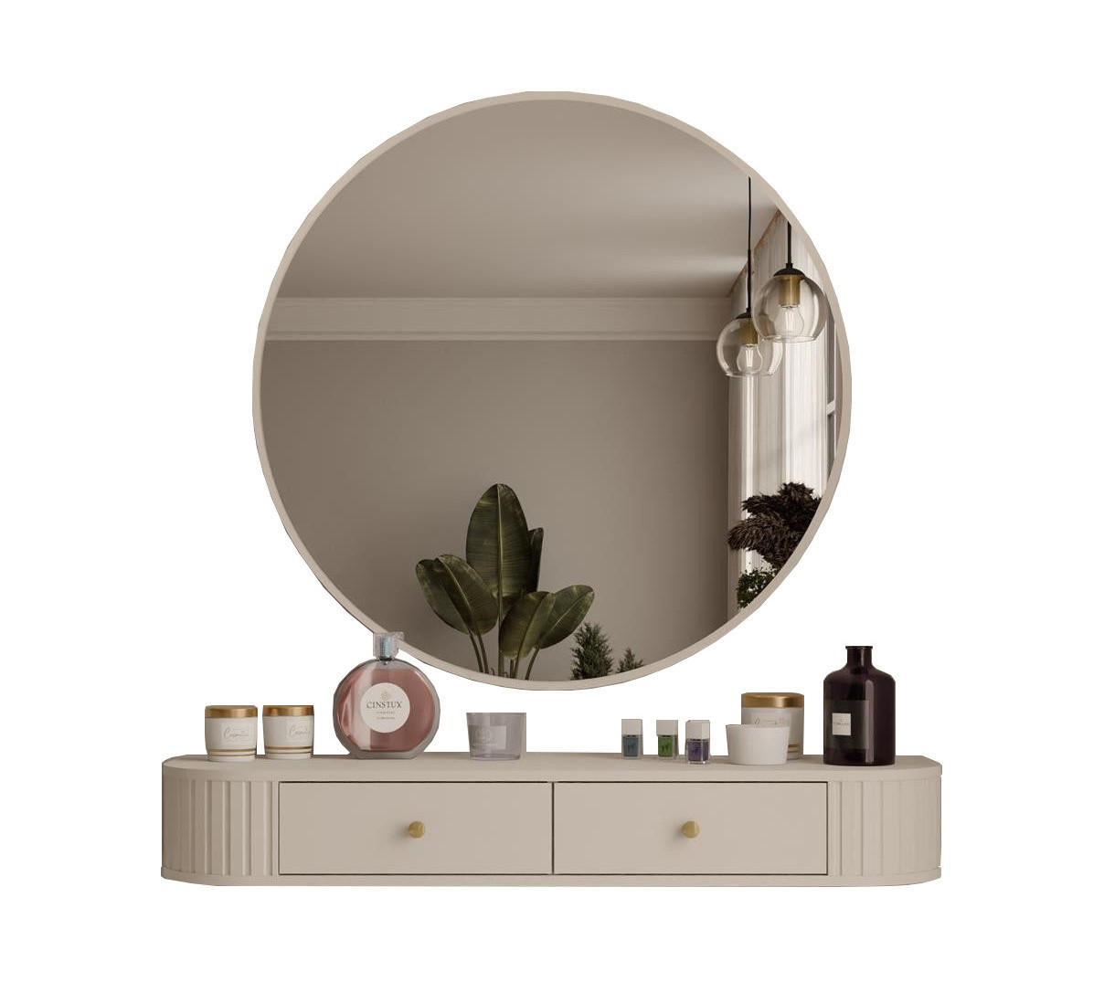 SCHMINKTISCH mit Rund Spiegel OVI Beige - Beige, Holzwerkstoff (100/17/42cm) - Compleo24