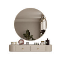 SCHMINKTISCH mit Rund Spiegel OVI Beige - Beige, Holzwerkstoff (100/17/42cm) - Compleo24