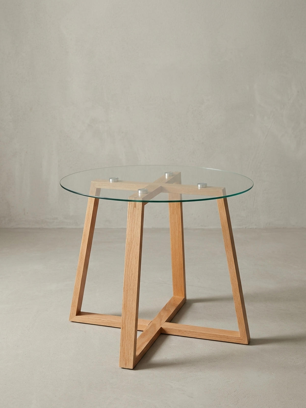 COUCHTISCH Eiche massiv mit Glasplatte, modernes Design, überkreuztes Gestell - Braun, Glas/Eichenholz (58/58/47cm) - KADIMA DESIGN