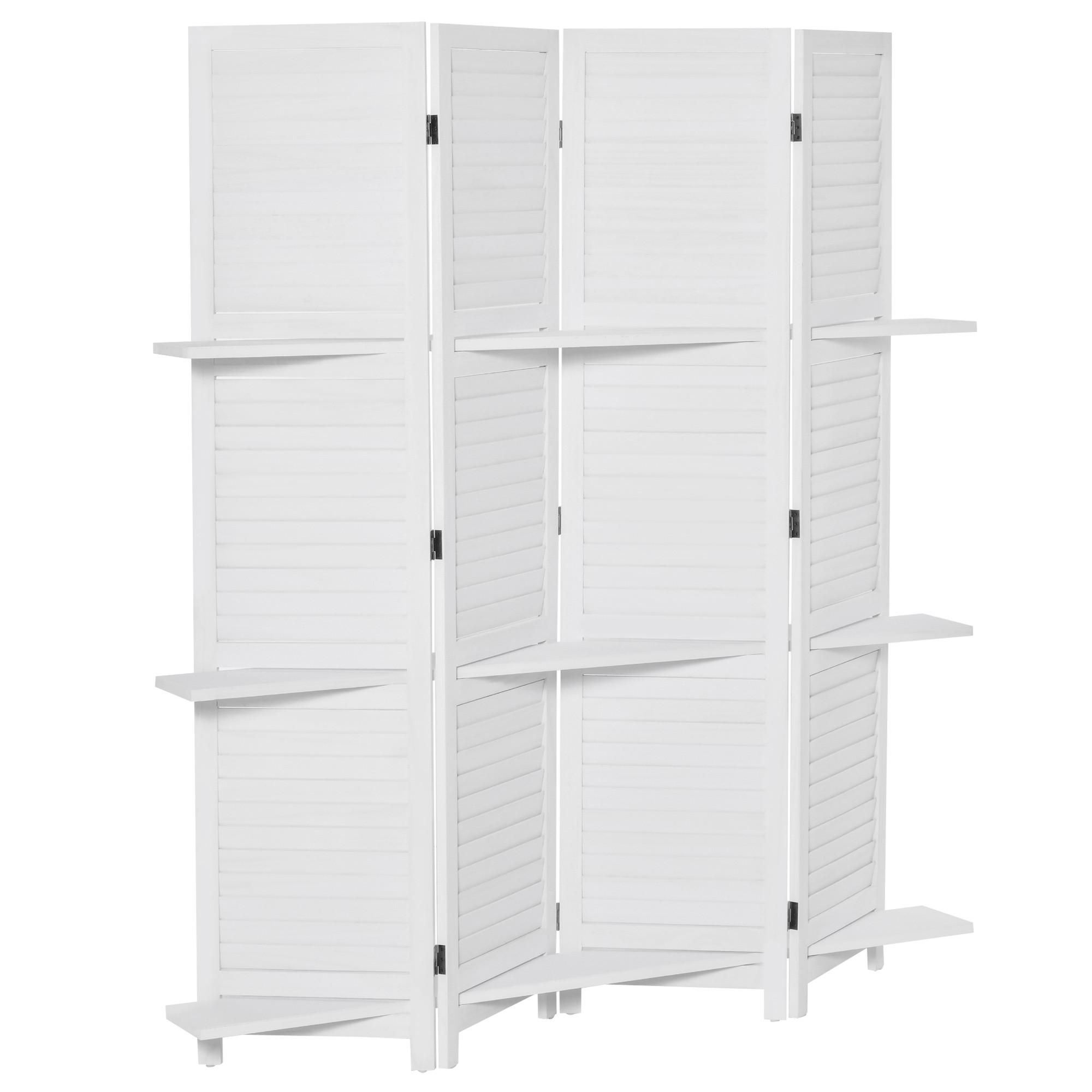 PARAVENT DE-14239 4 Paneele, klappbar, mit 3 Regalen Weiß - Weiß, Holz (160/170/1.9cm) - ComfortXL