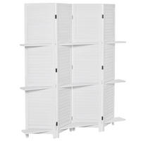 PARAVENT DE-14239 4 Paneele, klappbar, mit 3 Regalen Weiß - Weiß, Holz (160/170/1.9cm) - ComfortXL