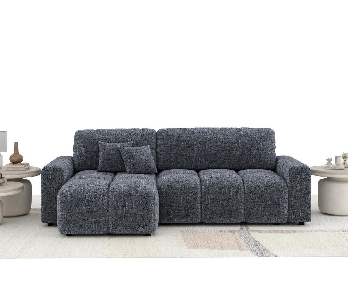 ECKSOFA MIT SCHLAFFUNKTION Ucci Marineblau Webstoff - Schwarz/Dunkelblau, Holz/Holzwerkstoff (233/142cm) - Maison de Reve