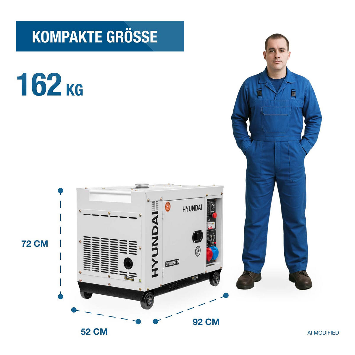 DIESEL Generator DHY8600SE-T D (5.7kW / 7.9kVA, Elektrostart, 1 x 230V + 400V) - Weiß, Metall (92/52/72cm) - HYUNDAI