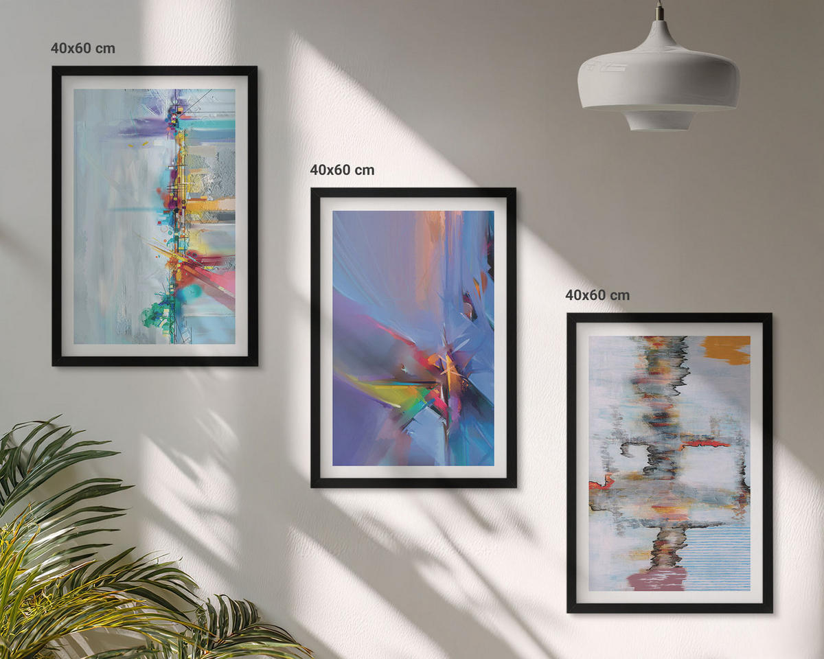 WANDBILDER 3er-Set - 40x60 cm Schwarzer Rahmen - Abstrakte Gemäldekompositionen - Schwarz, Kunststoff (40/60cm) - ArtPrintCave