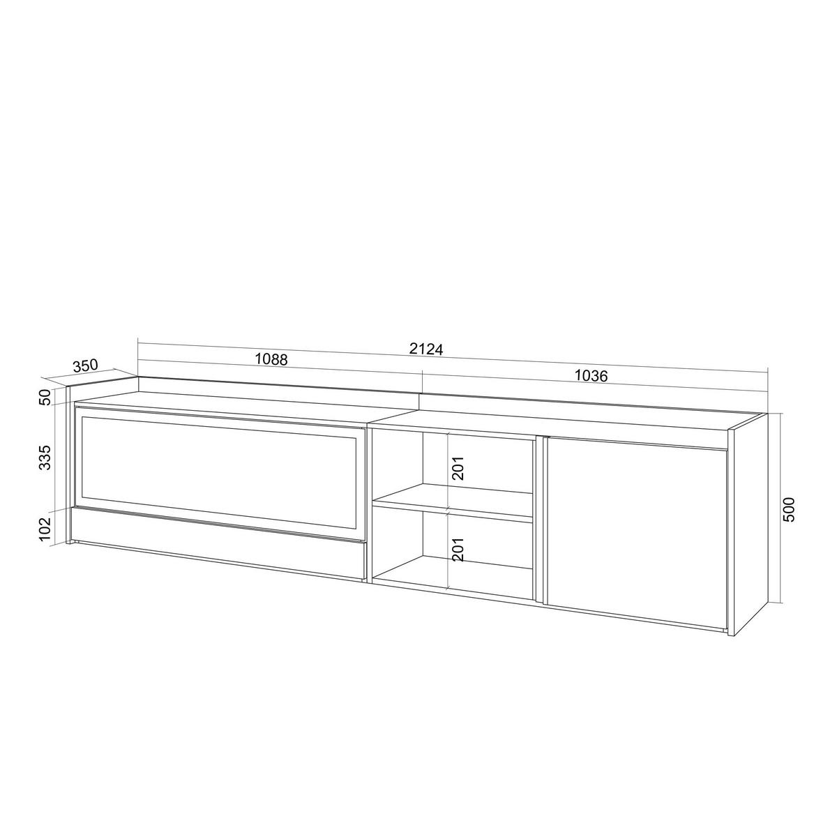 LOWBOARD, Eiche und Schwarz, 212/35/50cm, Kamin mit Feuereffekt XXL - Dunkelbraun, Holzwerkstoff (212/50/35cm) - Skraut Home