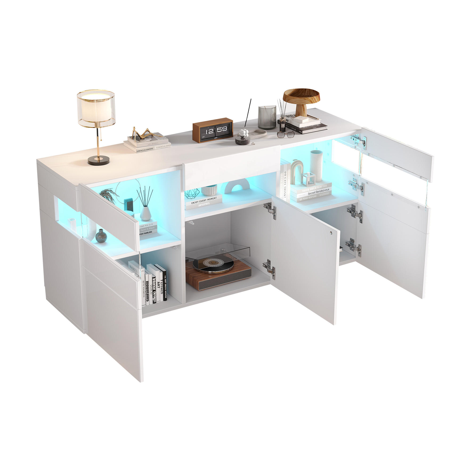 Luhomfu Beistellschrank Weiß 140x66.5x40.5 cm