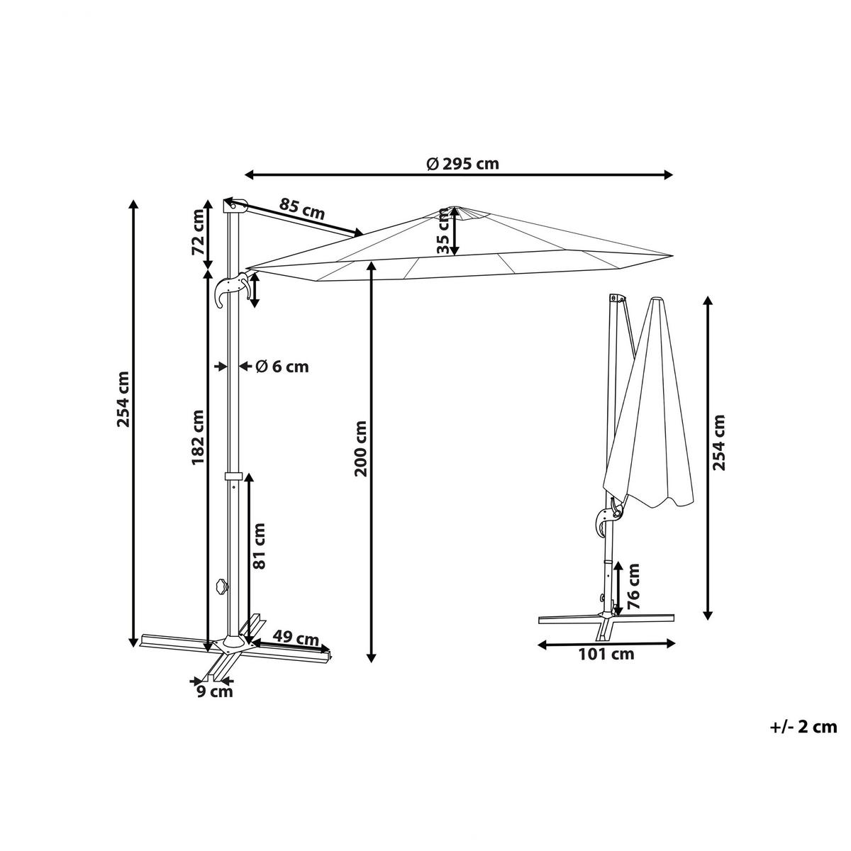 AMPELSCHIRM dunkelgrau/weiß 295 cm Savona II - Weiß/Grau, Textil (295/295cm) - Beliani