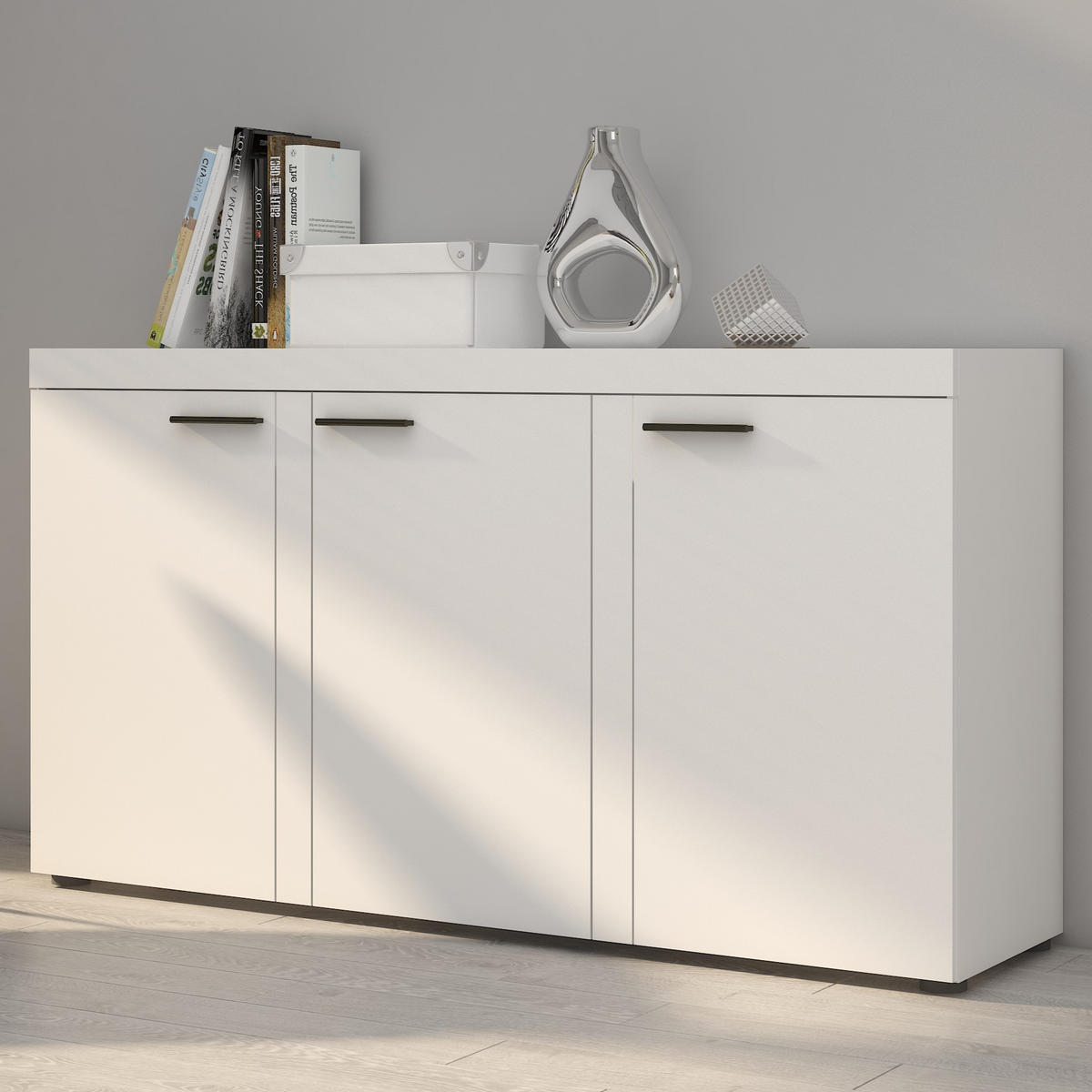 SIDEBOARD RITMO 149x40x82 cm mit 3 Türen Weiß - Weiß, Holzwerkstoff (149/82/40cm) - MASSENO