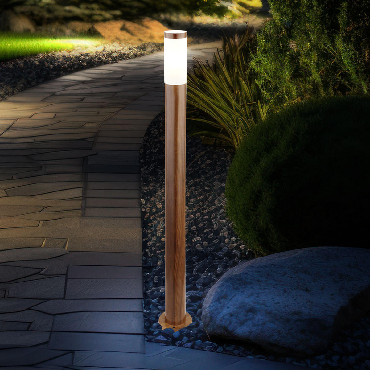 STEHLEUCHTE Edelstahl Braun Holzoptik 2er Set - Braun, Metall (12.7/12.7/110cm) - Globo Lighting