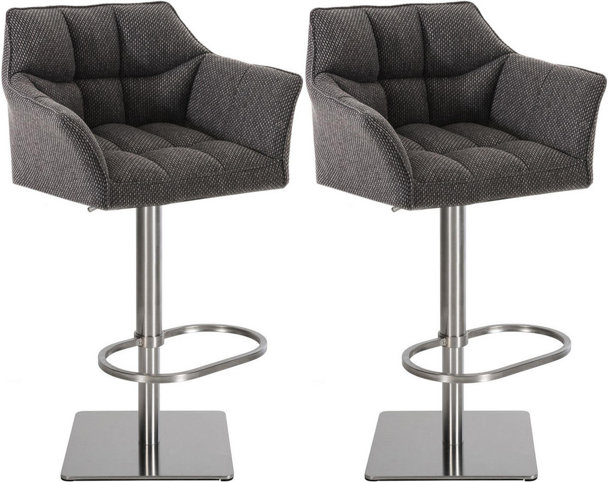 BARHOCKER 2er Set Stoff Titangrau - Edelstahlfarben/Graubraun, Textil/Metall (64/88/45cm) - CLP