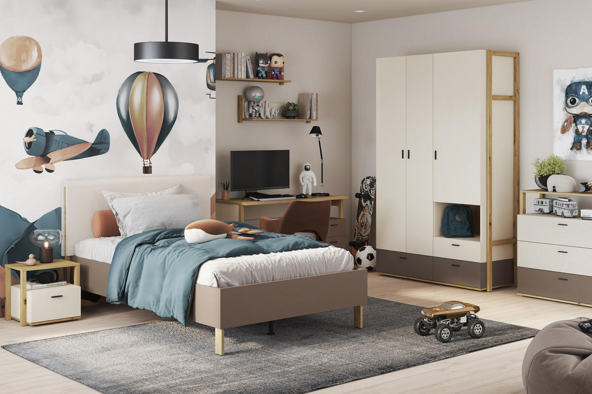 KINDERBETT TRIDA, Bett mit Gestell, braun/artisan eiche - Braun/Eiche Artisan, Holz (120/200cm) - KONSIMO®