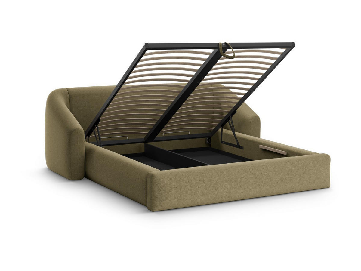 BETT mit Bettkasten und Kopfteil Campi aus strukturiertem Stoff grün 200x180cm - Grün, Textil (180/200cm) - Cosmopolitan Design