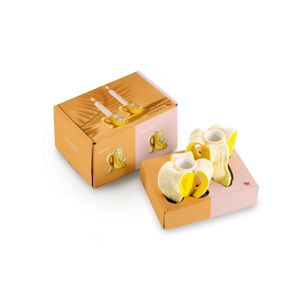 KERZENHALTER Banana Romance, 2er Set, Steingut, Gelb - Gelb, Keramik (8.5/7/7cm)