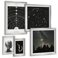 BILDER SET 5er Set - 50x50 cm & 20x30 cm & 40x60 cm Silberner Rahmen - Galaxie im Sonnensystem - Silberfarben, Kunststoff (40/60cm) - TULUP