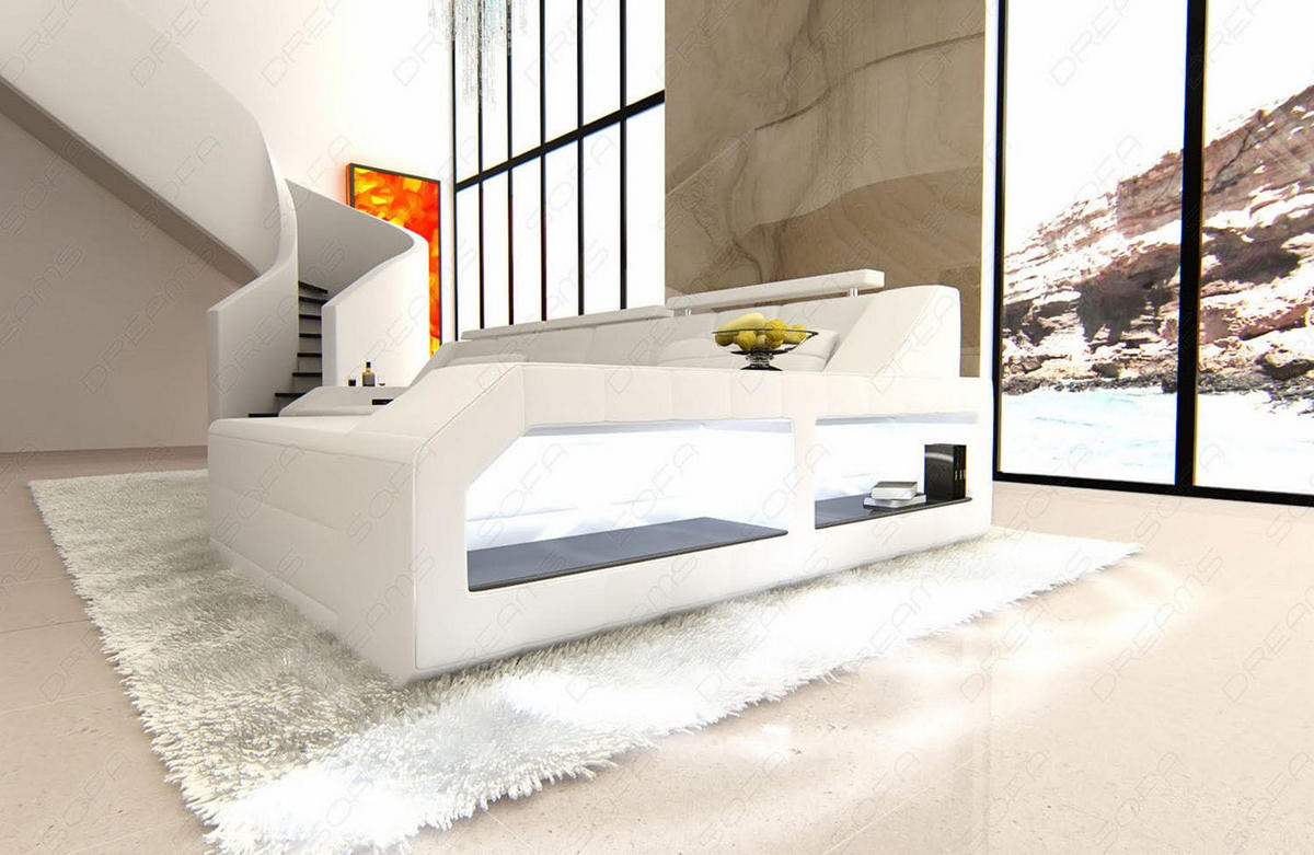 COUCH Arezzo L Weiß Echtleder - Weiß, Leder (308/194cm)