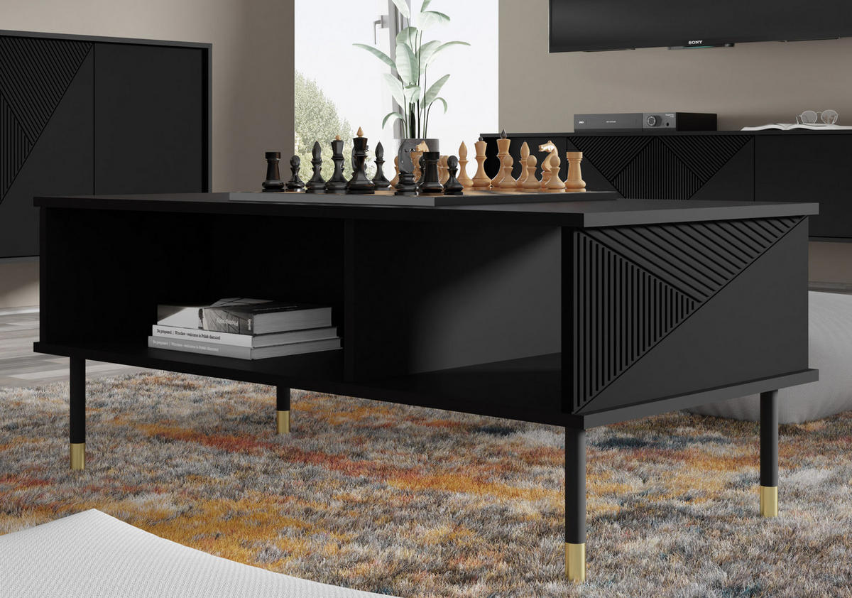 COUCHTISCH Schwarz, Gold 110/45/55 - Schwarz, Holzwerkstoff (55/110/45cm) - RAUMHIRSCH FURNITURE