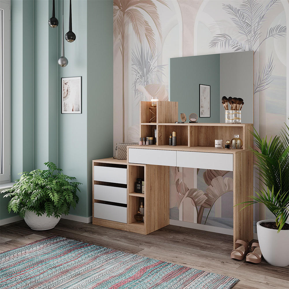 SCHMINKTISCH Anja Weiß/Sonoma 139.8 cm - Weiß/Sonoma Eiche, Holzwerkstoff (139.8/115/40cm) - Vicco