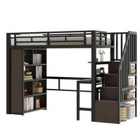 HOCHBETT 90/200 cm in Schwarz – mit Schreibtisch, Stauraumtreppe und LED - Schwarz, Metall (90/200cm) - BEAOK