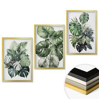 WANDBILDER 3er Set - 40x60 cm Goldrahmen - Aquarell von grünen tropischen Blättern - Goldfarben, Kunststoff (40/60cm) - ArtPrintCave