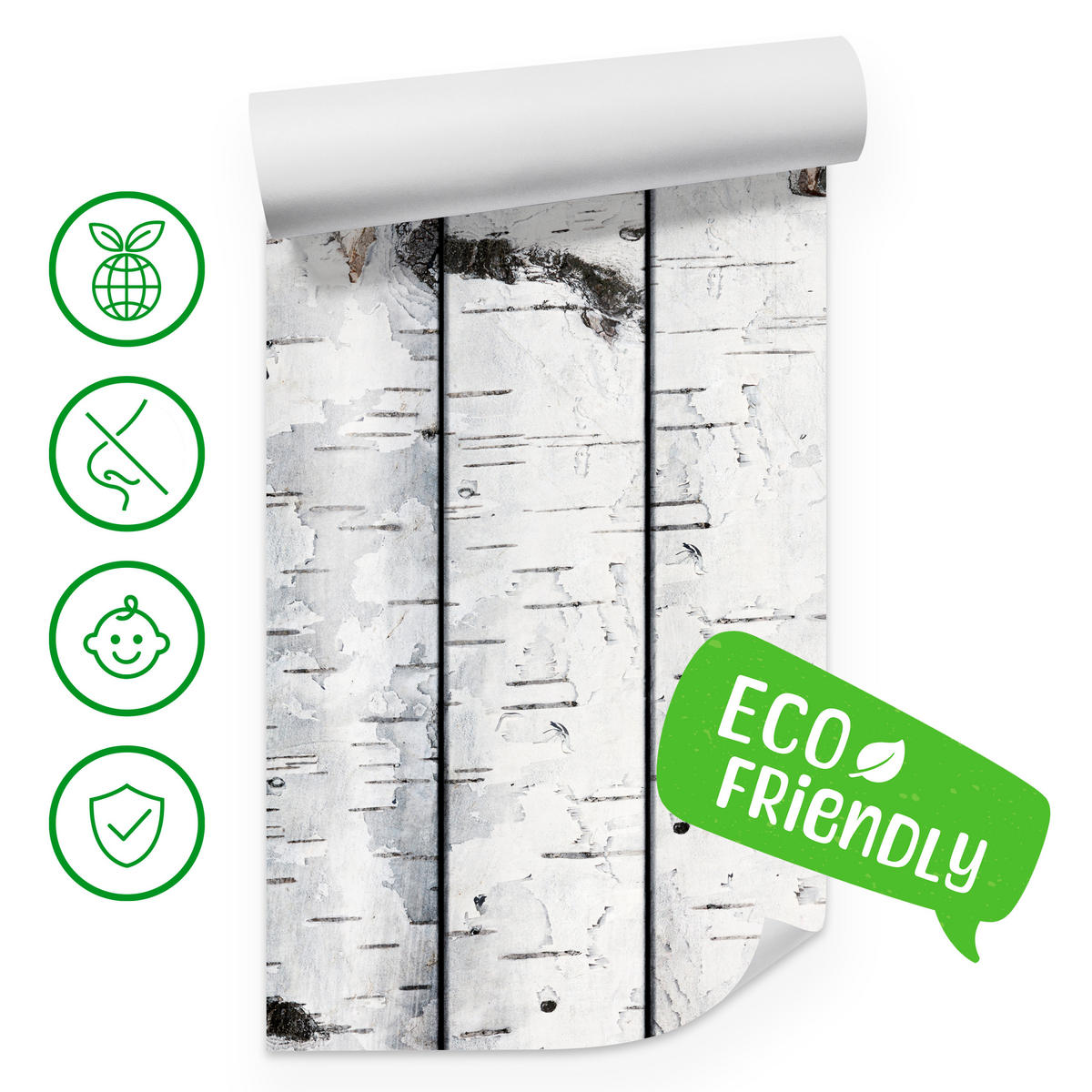 FOTOTAPETE für Schlafzimmer Birkenrinden Imitation Weiß Baum 300x210 - Schwarz/Weiß, Papier (300/210cm) - Muralo