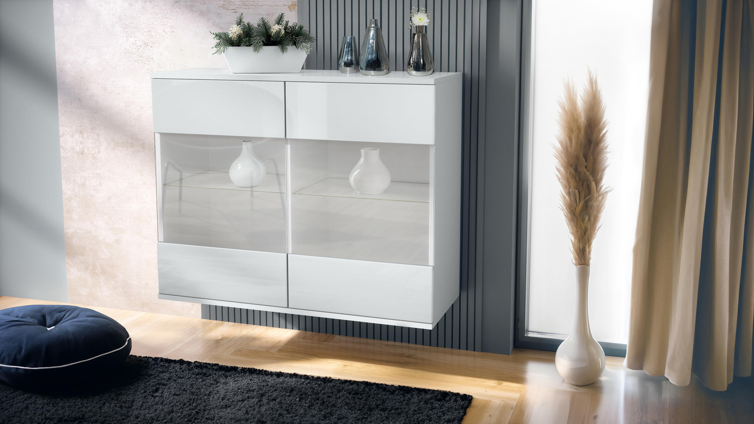 KOMMODE Bari Weiß Hochglanz - Weiß Hochglanz, Holzwerkstoff (92.5/73.5/35cm) - Vladon