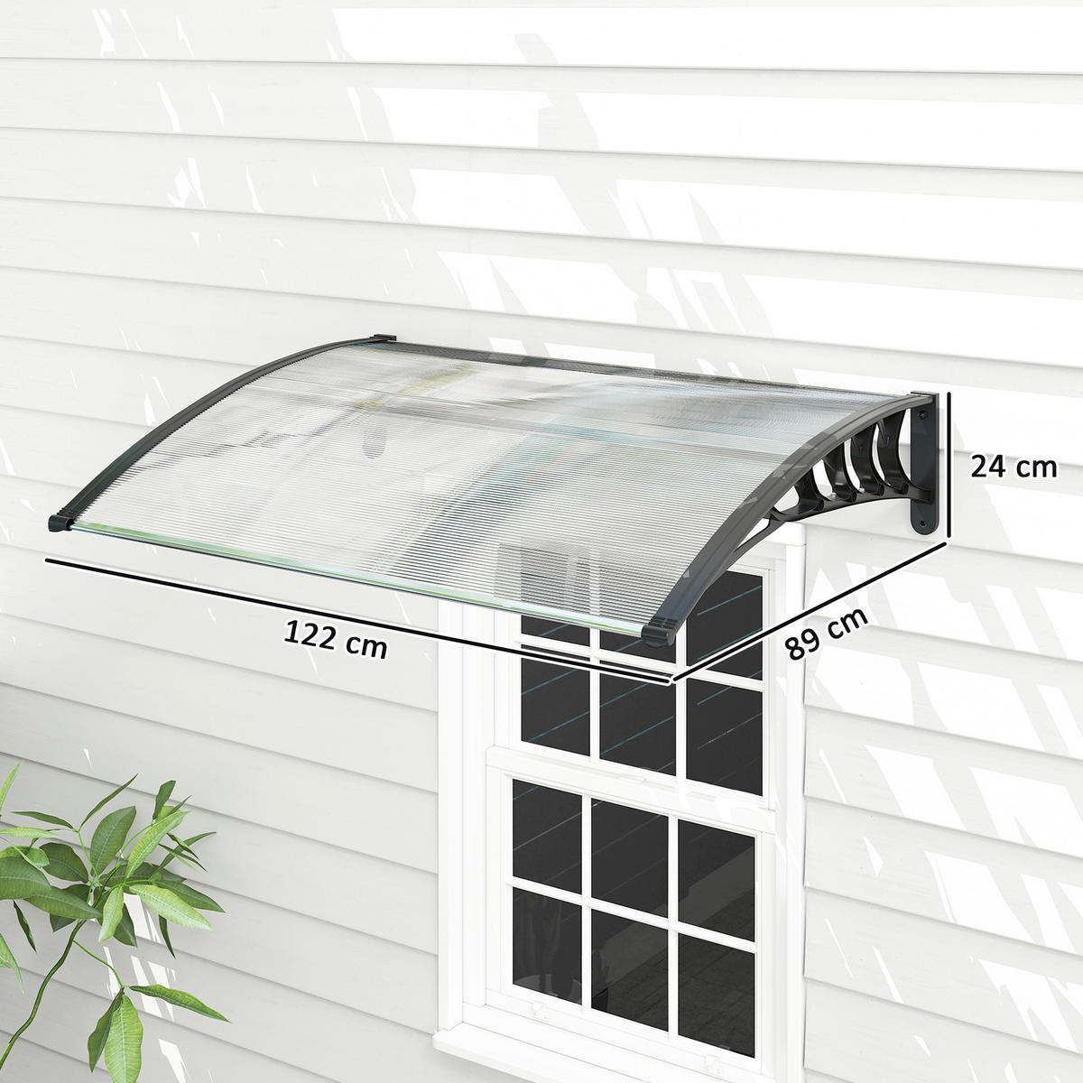 VORDACH DE-14004 Polycarbonat 90/122 cm, UV-Schutz Transparent - Transparent, Kunststoff (89/24/122cm) - ComfortXL