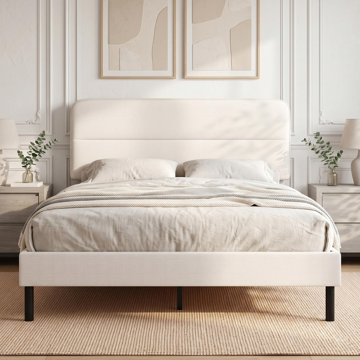 BETTGESTELL Polyester Sperrholz Beige - Beige, Holzwerkstoff/Textil (140/200cm) - HOMCOM