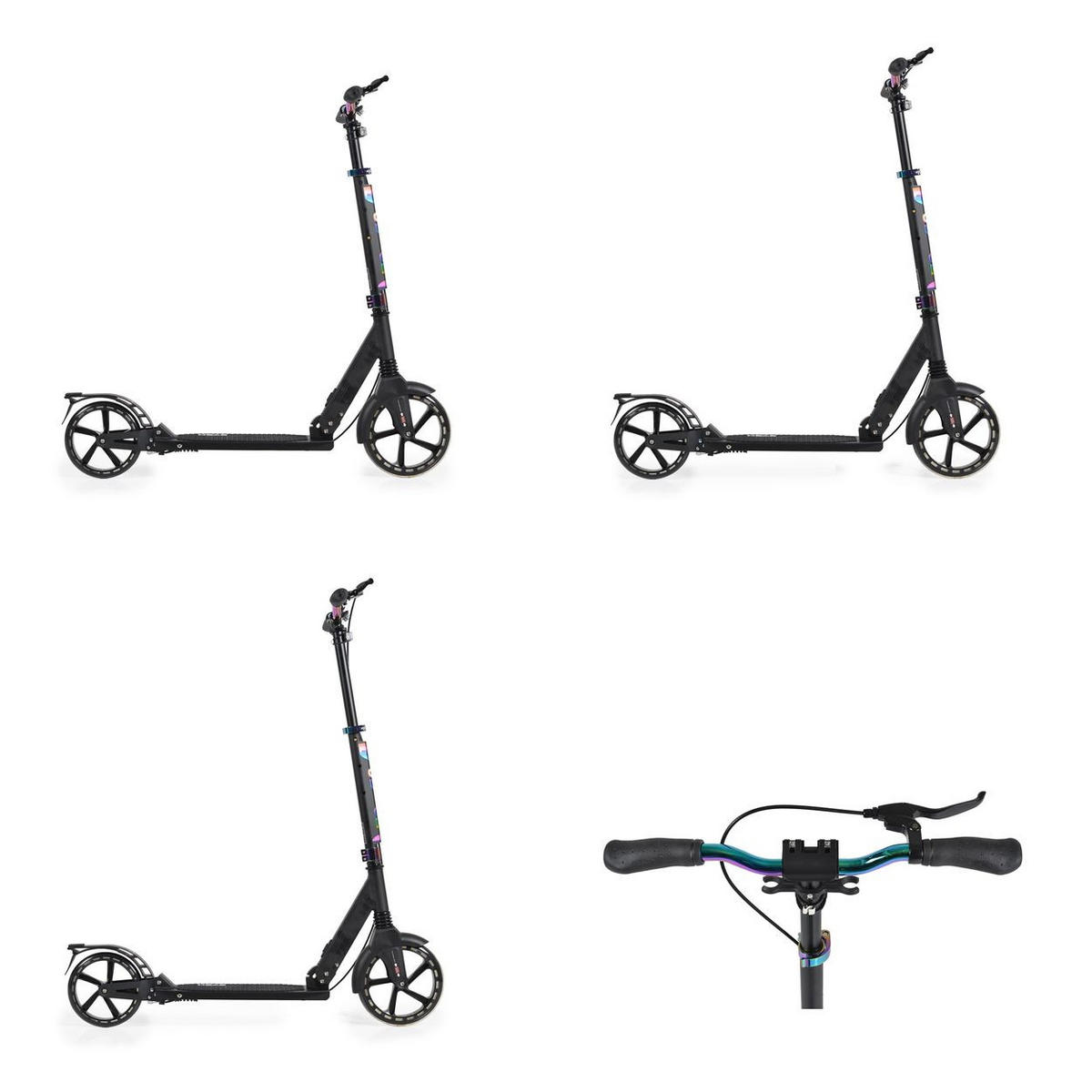 KINDERROLLER Quick klappbar schwarz Handbremse, Seitenständer, LED-Scheinwerfer - Schwarz, Metall (98/51/105cm)