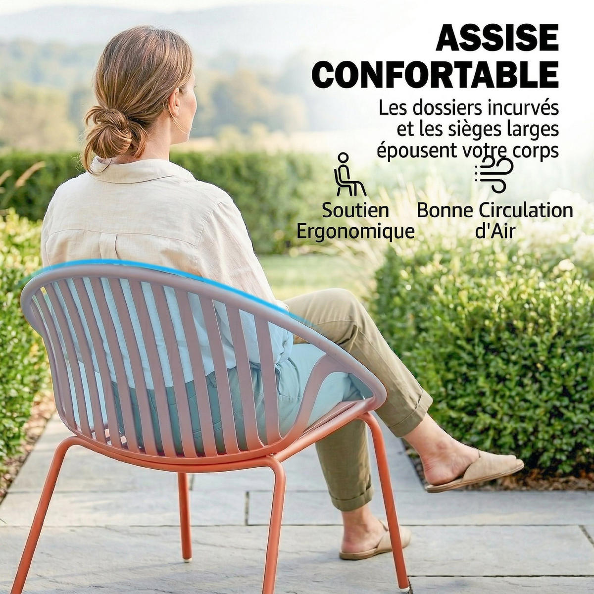 BALKONSET DE-14177 2 Sessel & Tisch, PP-Schalen Ziegelrot - Orange, Metall - ComfortXL