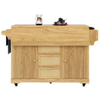 KÜCHENINSEL Ausklappbar PE Rattan Naturbraun - Naturfarben, Holzwerkstoff (142.5/95/80cm) - FLIEKS