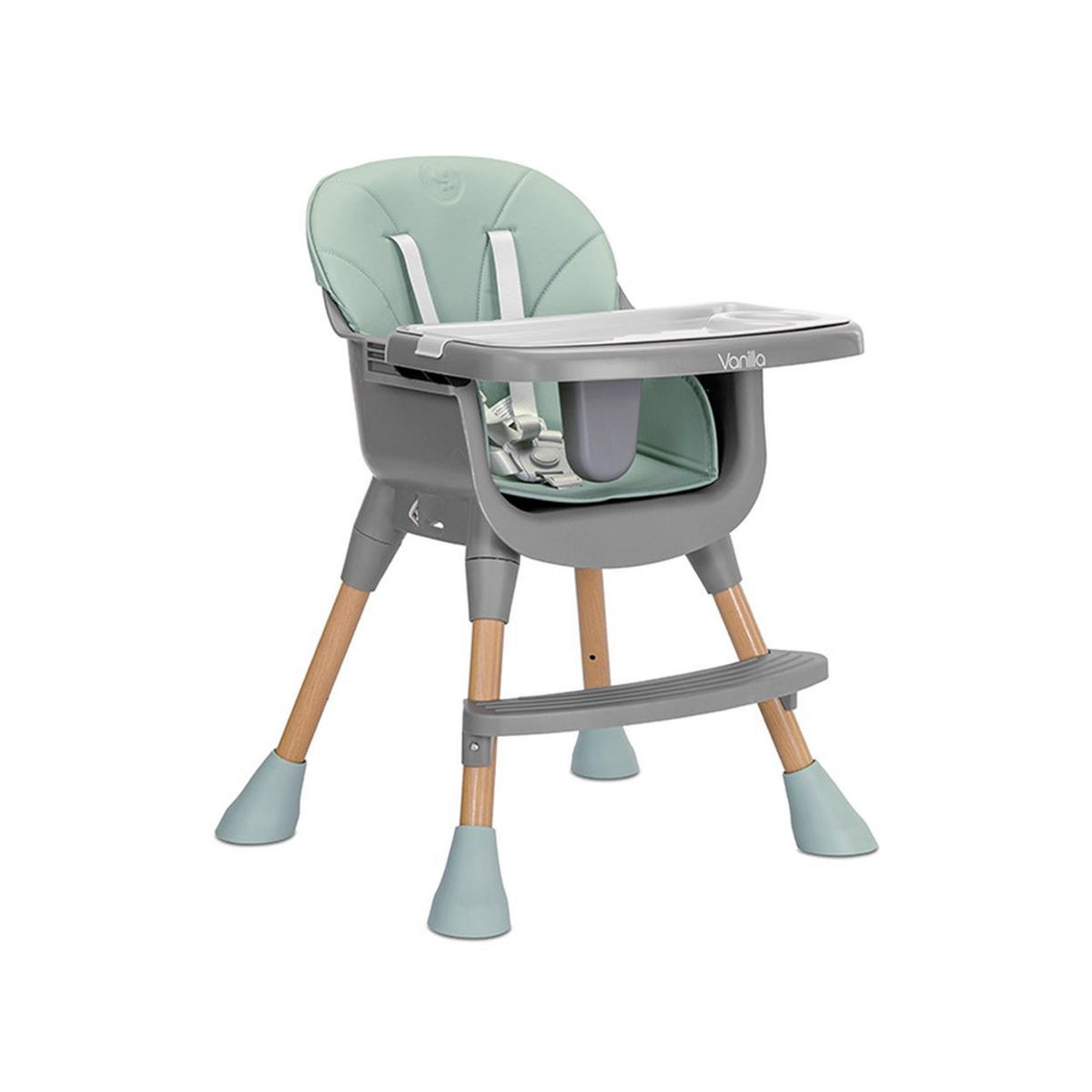 HOCHSTUHL Vanilla 3 in 1 grün Kinderstuhl, Tablett, Fußstütze, Gurt - Grün, Kunststoff (66/94/60cm) - Lorelli