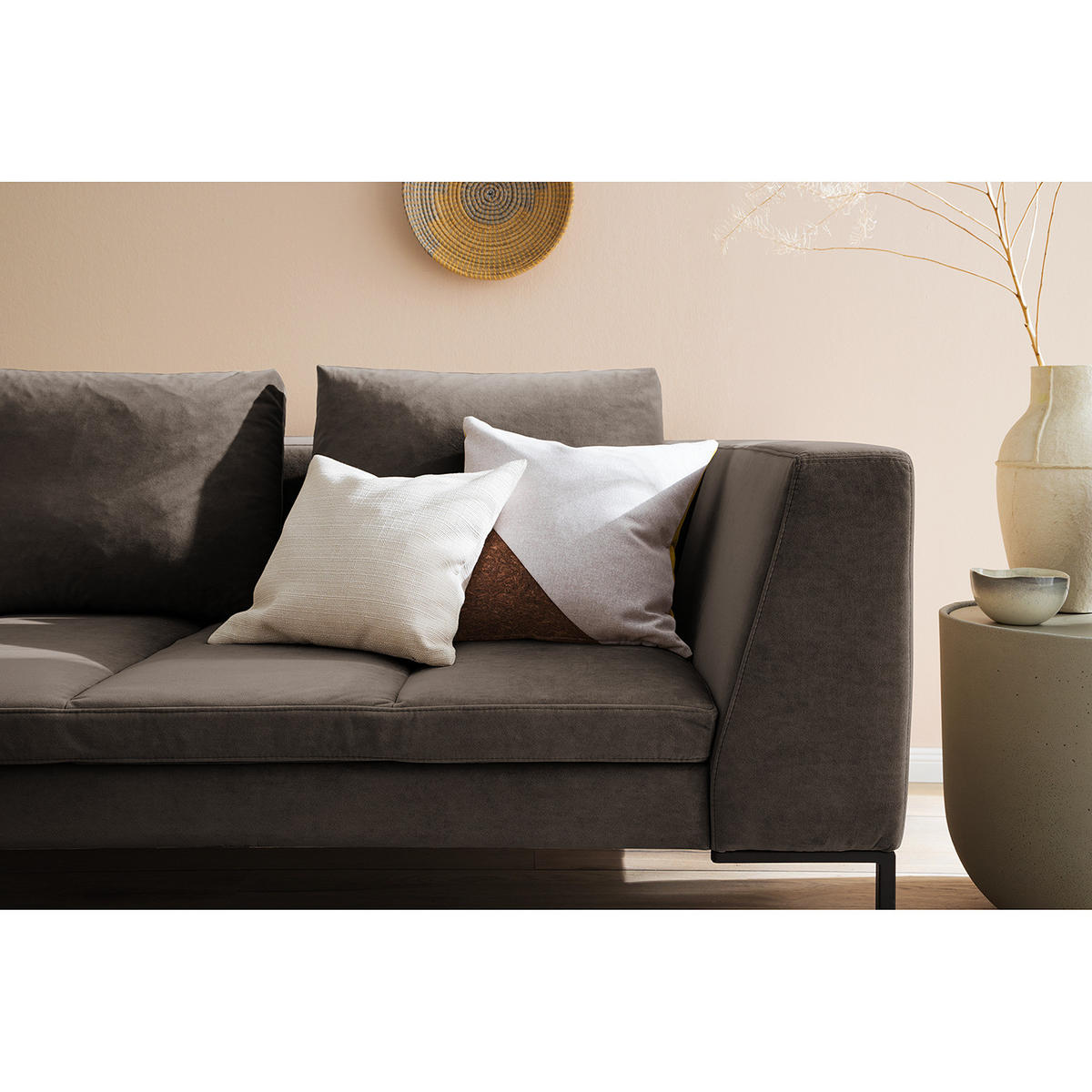 3-SITZER SOFA - Taupe/Chromfarben, Textil/Metall (238/81/105cm) - home24
