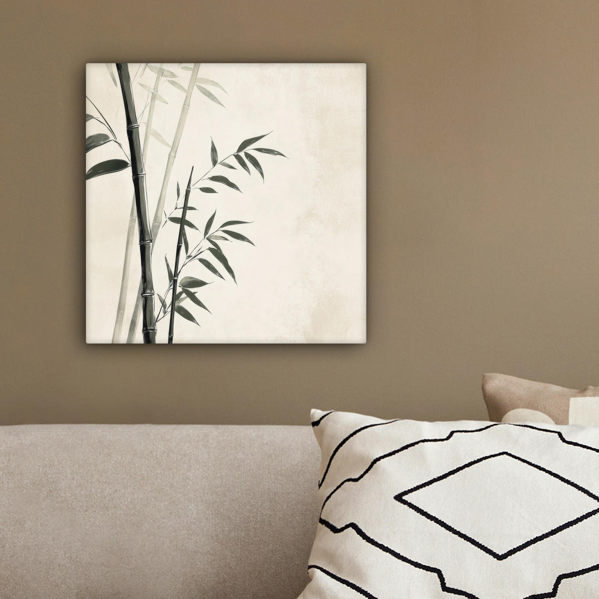 LEINWANDBILD Japandi - Bambus - Beige 20x20 cm - Eukalyptusholzfarben, Textil (20/20cm) - MuchoWow